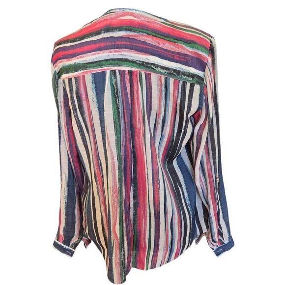 Juniper + Lime Womens Striped Button Front Long Sleeve Blouse Multicolor Small - Picture 4 of 11